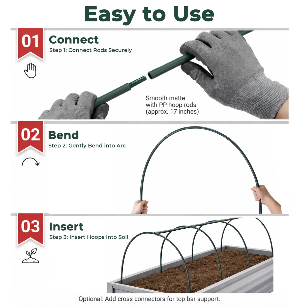Gardzen Garden Hoops for Raised Beds Greenhouse Hoops, DIY Kit for Row Cover Garden Netting, All Season Plant Protection, 72 Pcs