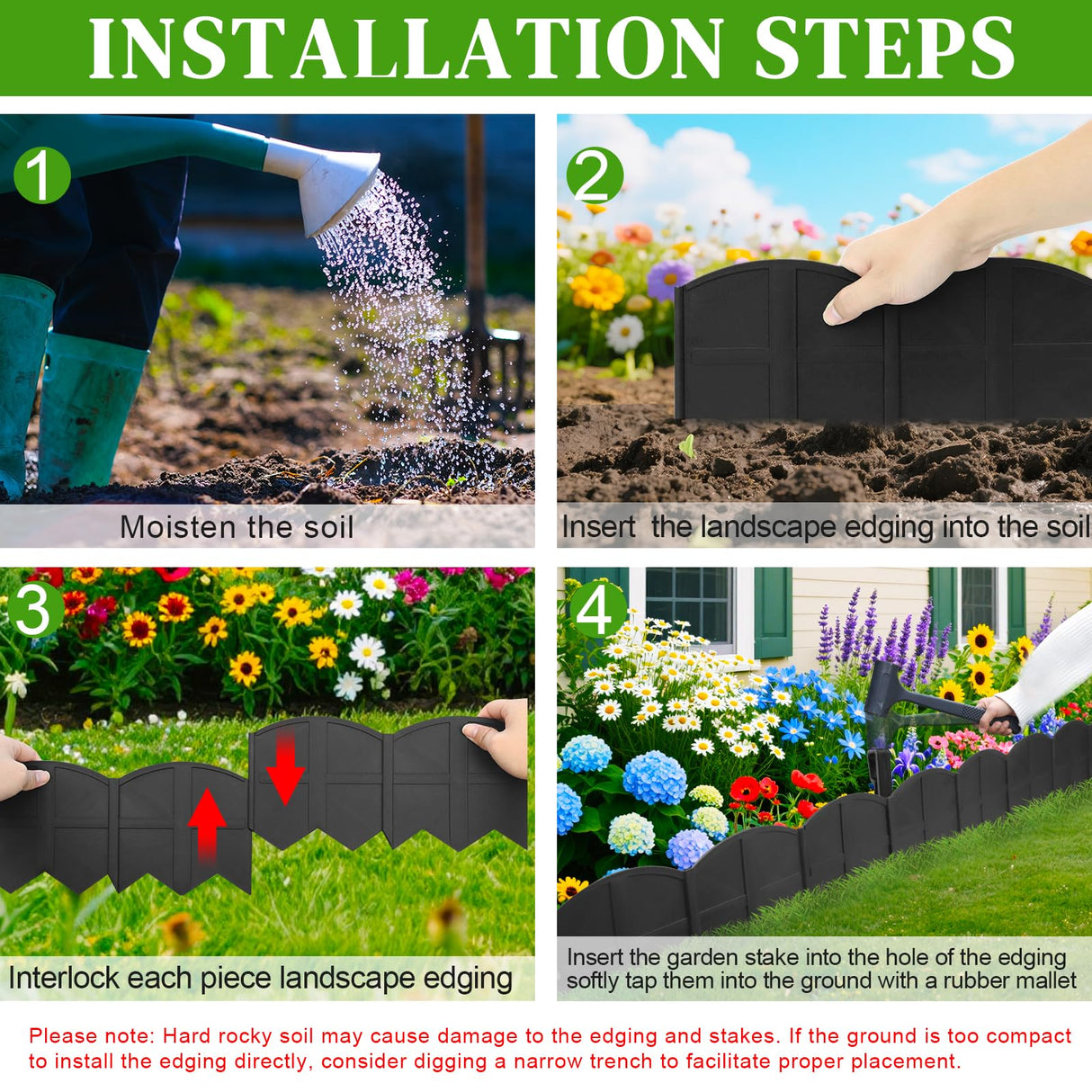 6 Inch Tall 20Ft Black Garden Edging Border with 7.8In Height Stakes,20Pcs