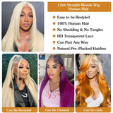 BZN 613 13x6 Lace Front Wig Human Hair 28 Inch 200 Density 613 Lace Front Wig Human Hair Blonde Wig Human Hair Straight Lace Frontal Wig Human Hair Pre Plucked With Baby Hair