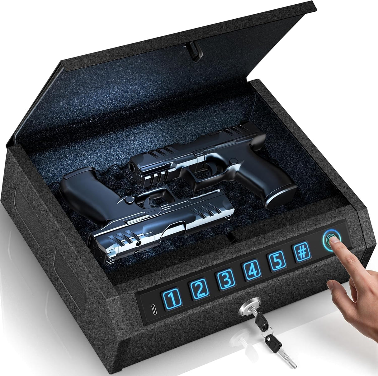 Gun Safe for Handgun, Biometric Handgun Safe with Stealth Mode Quick Access with LED Light, 3-Way Unlock Fingerprint Digital PIN Key Pistol Safe, Handgun Safe Lock Box with Carbon Steel Cable for Car