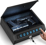 Gun Safe for Handgun, Biometric Handgun Safe with Stealth Mode Quick Access with LED Light, 3-Way Unlock Fingerprint Digital PIN Key Pistol Safe, Handgun Safe Lock Box with Carbon Steel Cable for Car