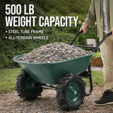 Best Choice Products Dual-Wheel Wheelbarrow Garden Cart - 500 lb Capacity, Extra-Large Wheels, Built-in Stand, for Yard, Garden & Landscaping - Green