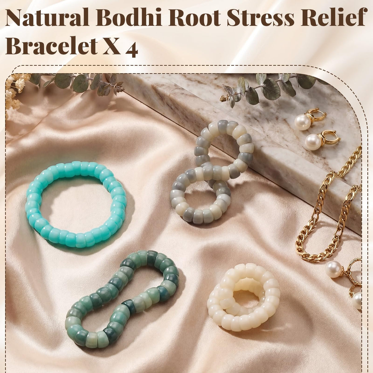 Kingdder Fidget Bodhi Seed Bracelet Women Anxiety Bead Bracelet Meditation Healing Stretch Stress Relief Gift for Adult Men(4 Pcs,Classic Color)
