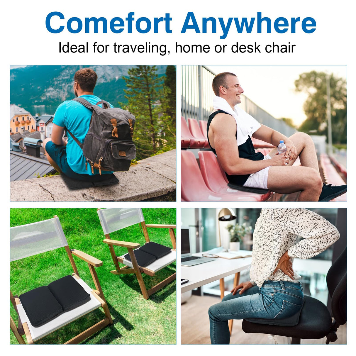 Handbanary Gel Seat Cushion (16.5" x 12") – Portable & Foldable Travel Cushion for Airplane, Stadium, Camping, Movies, & Garden – Relieves Sedentary Pain, Supports Long Sitting Periods