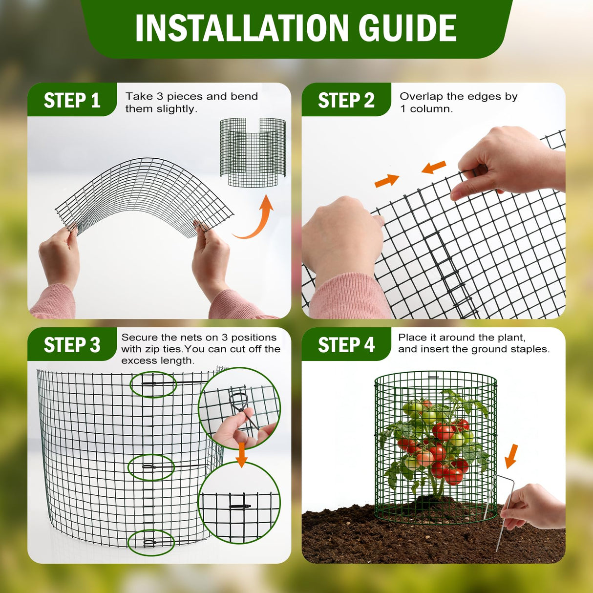 Uyittour 10 Pack Plant Protectors from Animals, 12" x 12" Round Metal Wire Garden Plant Cages to Keep Animals Out, Rabbit Proof Protection for Vegetables & Flowers with Stakes, Zip Ties & Gloves