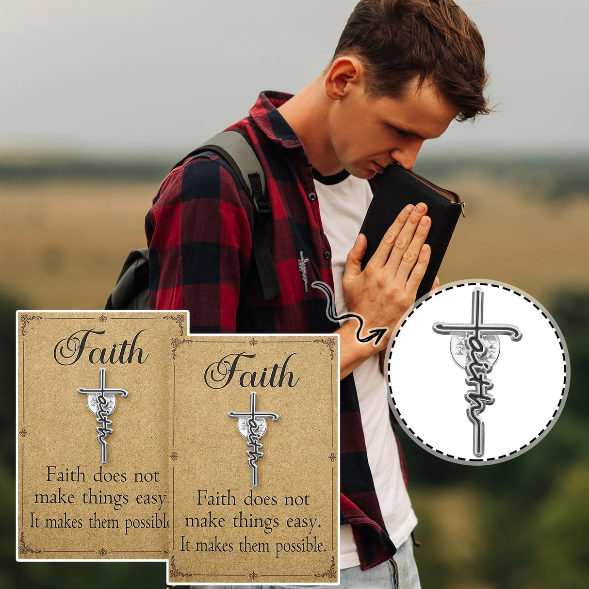 Landical 50 Pcs Christian Cross Lapel Pins Hard Enamel Faith Brooch Gifts
