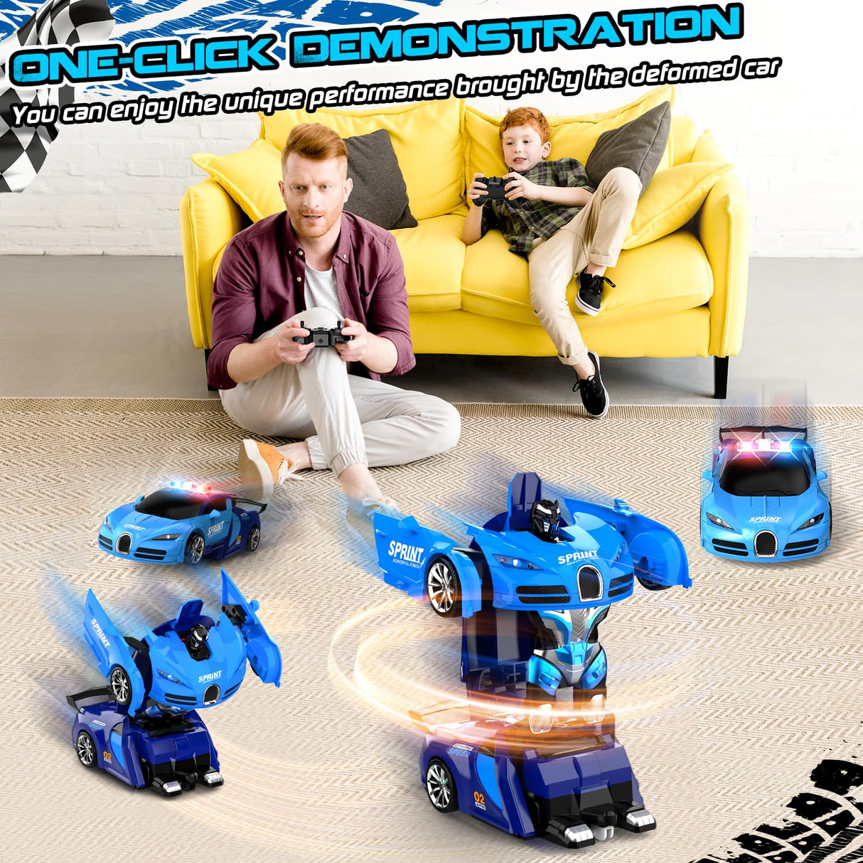 AONEPTR Remote Control Car, One-Click Becoming Robot Transforming Toys Car for Boys, Smooth Deformation, Demo Mode, 360° Rotation, Easy to Use, 2.4GHZ, with LED Lights, RC Cars for Christmas, Kids