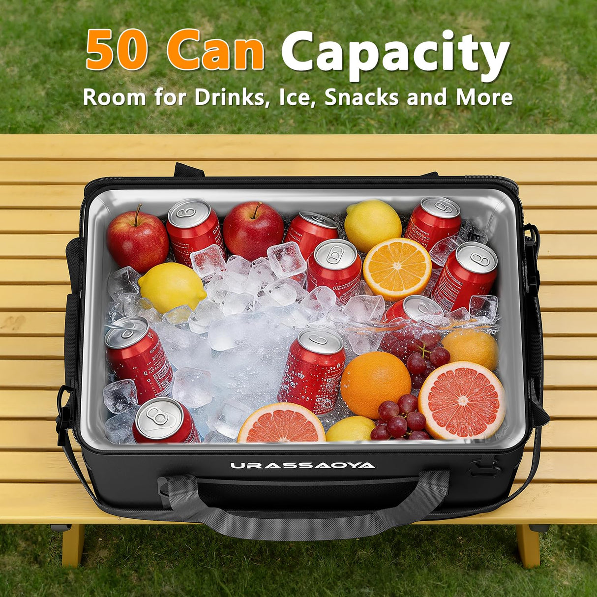 [2026 Updated] 50 Can Collapsible Soft Cooler Bag with Hard PP Lid, Leakproof Insulated Ice Chest with Quick-Access Top Hatch, Bottle Opener & Mini Table for Beach, Camping, Travel (Matte Black)
