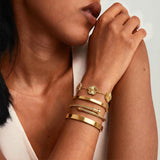 ISELBDR 18K Gold Bangle Bracelets for Women - Stackable Clover & Nail Love Bangle Set - Non-Tarnish Jewelry for Birthday Valentine's, Mother's Day & Christmas (Gold-A)