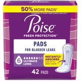 Poise Incontinence Pads & Postpartum Incontinence Pads, 6 Drop Ultimate Absorbency, Long Length, 42 Count, Packaging May Vary