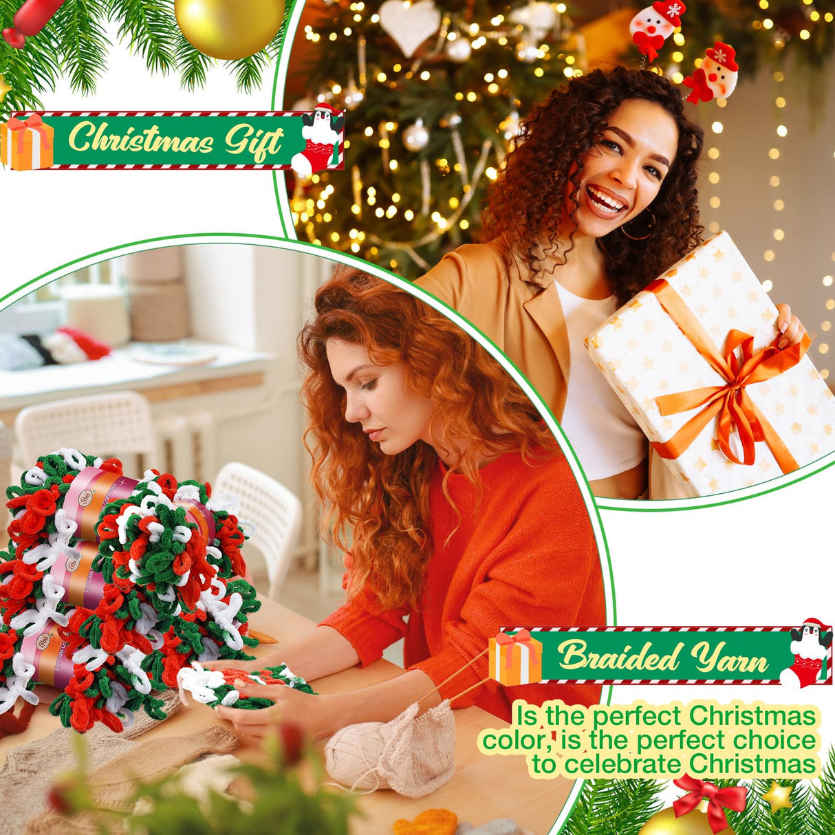 Threlaco 6 Skeins Christmas Loop Yarn Finger Loops Yarn Bulk Soft Chunky Yarns 600 g for Christmas Yarns Beginners Knitting No Needles or Hooks Crochet Gift Craft (Red, White, Green)