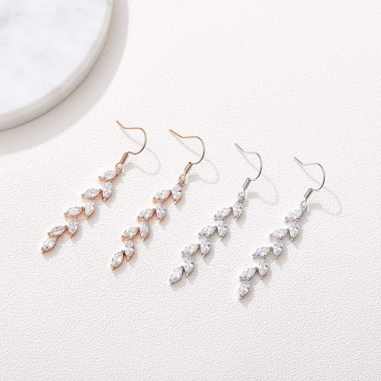 SWEETV Marquise Wedding Bridal Dangle Earrings for Brides Bridesmaid