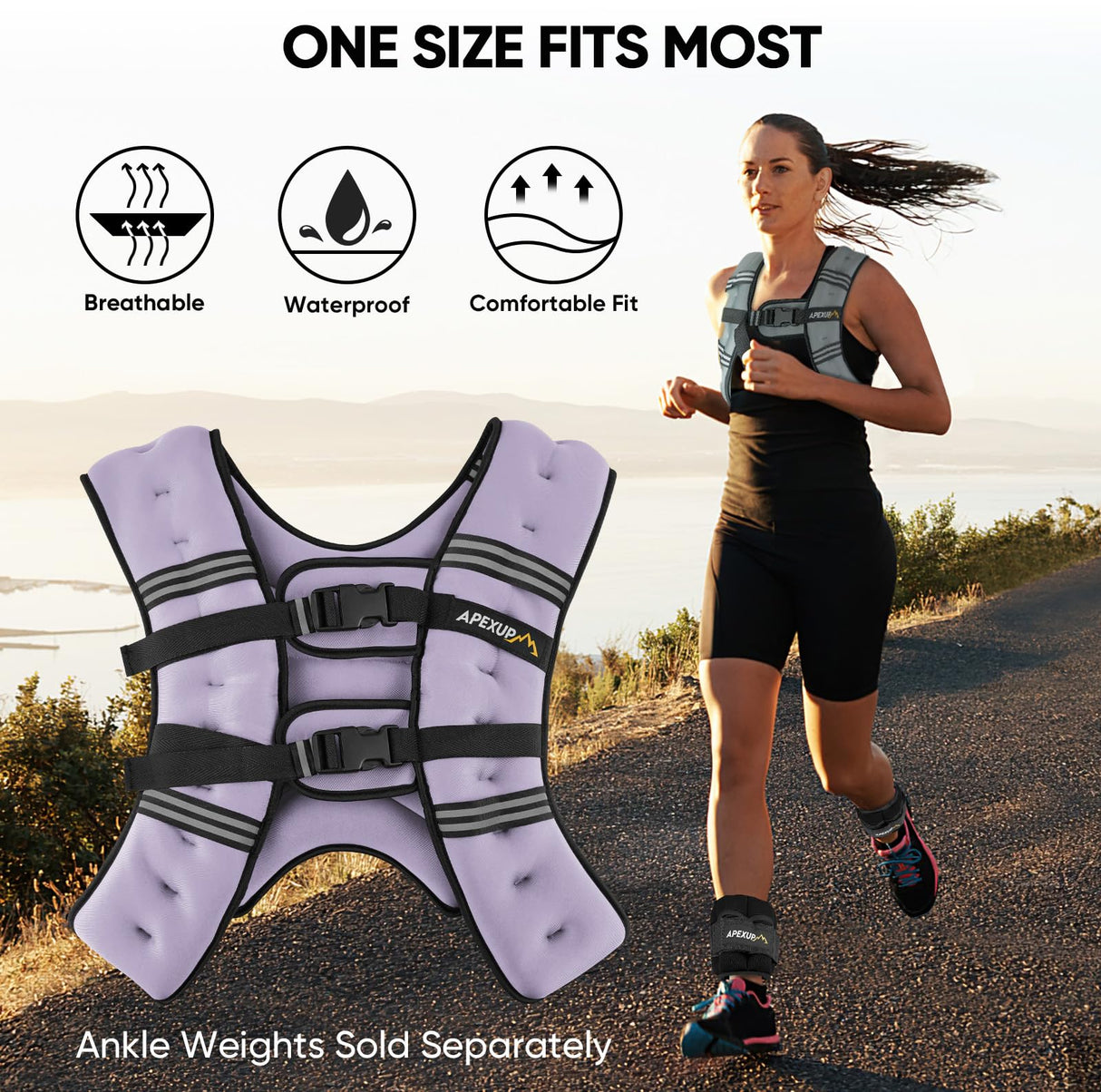APEXUP Weighted Vest with 5lbs/10lbs/15lbs/20lbs/25lbs/30lbs Weights and Reflective Stripe, Weight Vest Men Women for Workout, Strength Training, Running (Pastel Purple, 30lbs)