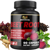 Beet Root Capsules - Green Tea, Red Spinach, Ginseng, Black Pepper - 90 Count - Supports Digestive, Immune System, Energy Levels - 3 Month Supply