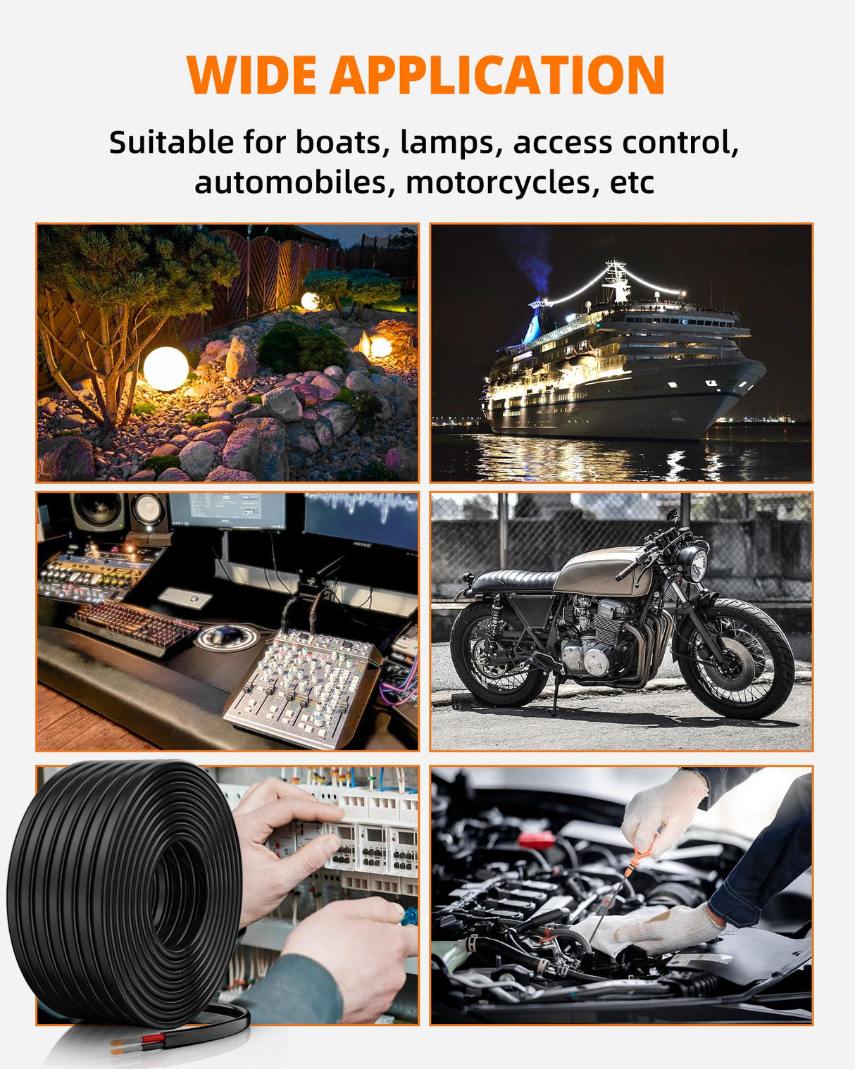 CONEPY 14 Gauge Wire, 14 AWG 2 Conductor Electrical Wire, Flexible/Oxygen-Free Tinned Copper/Stranded PVC 14/2 Cord for Automotive, Marine, LED Strips, Solar, RV, Lighting (30FT)
