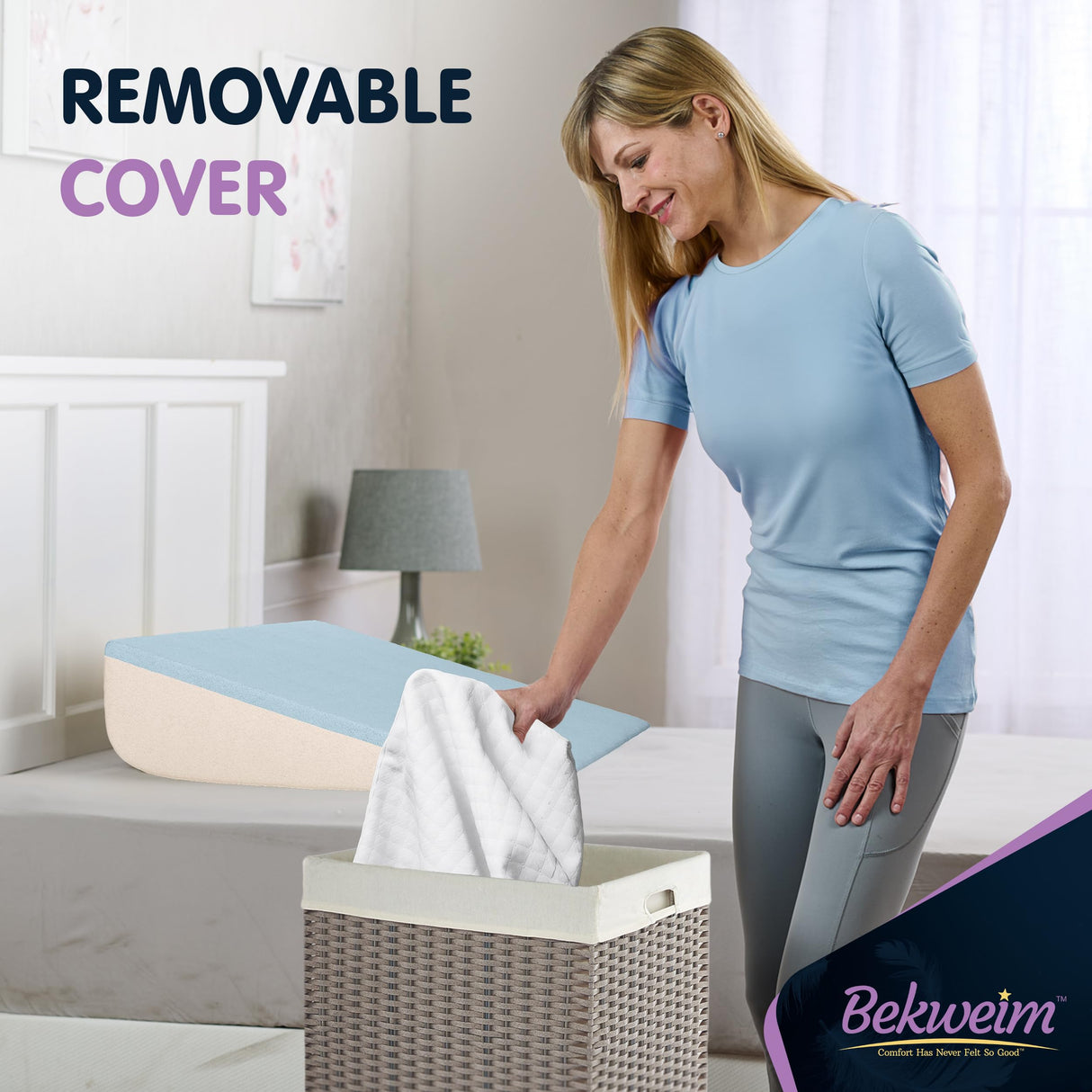 Bed Wedge Pillow | Unique Curved Design for Multi Position Use | Memory Foam Wedge Pillow for Sleeping | Works for Back Support, Leg, Knee | Includes Cover Plus Extra Sheet (White)