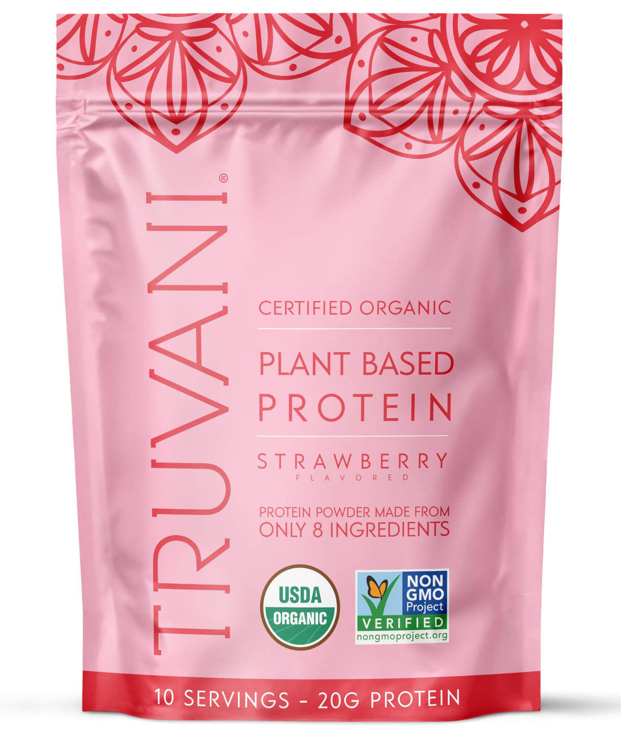 Truvani Vegan Pea Protein Powder | Strawberry | 20g Organic Plant Based Protein | 10 Servings | Keto | Gluten & Dairy Free | Low Carb | No Added Sugar