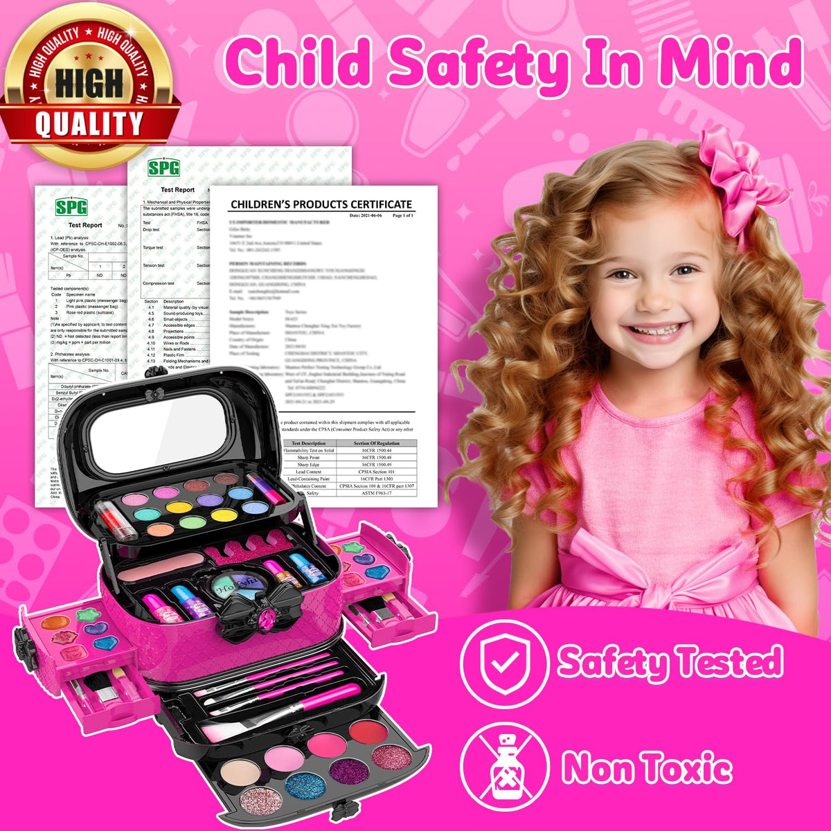 Hollyhi 58 Pcs Kids Makeup Toys Kit for Girls, Real Washable Make Up Set