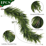 Artificial Norfolk Pine Garland - Faux Christmas Garland Fake Green Garland for Fireplace,Table, Stairs, Mantle, Window,Indoor Outdoor,Home,Holiday Decor (1 PCS,9 FT)
