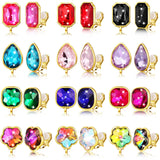 Hicarer 12 Pairs Clip on Earrings for Women Girls, Non-pierced Rhinestone Stud Earrings, Colorful Trendy Iridescent Fake Crystal Earring Clips Set for Birthday Party Wedding Daily Jewelry Gift