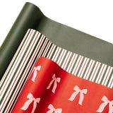 Merry Market Christmas Wrapping Paper Rolls, Premium Matte Gift Wrap, 30” x 168” Large Roll, Bows Stripes Design, Holiday Gift Wrapping