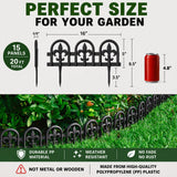Evelyne Black Garden Border Plastic Edging – PP Plastic, Metal-Free Wrought Iron Look Design, 15pcs Black Yard Landscaping Fence Liner Lawn Edge Barrier, 20ft Kit of Decorative Lawn Landscape Panels