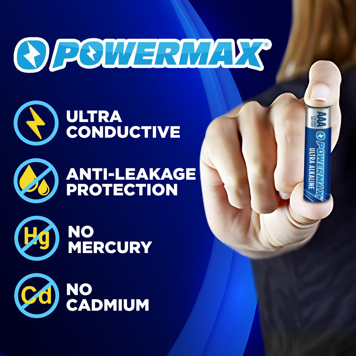 Powermax 100-Count Triple AAA Batteries, Ultra Long Lasting Alkaline Battery for Home and Office, 10-Year Shelf Life, Reclosable Packaging