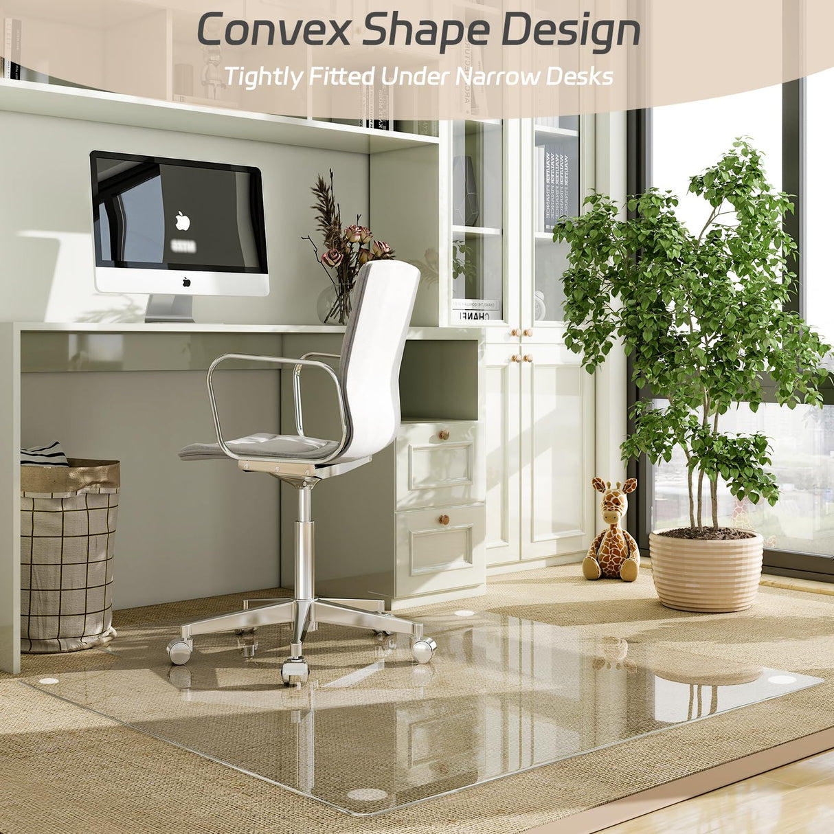 GLSLAND Irregular Tempered Glass Floor Mat - 45" x 53" Office Chair Mat for Carpet Clear Duty Hard Rolling Glass Mat 1/5" Thick for Hardwood Floor/Carpeted Floors, Clear