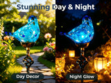 Garden Solar Lights,Solar Garden Stake Lights - Hand Blown Glass Decorative Garden Pathway Lights Outdoor Waterproof Sky Blue Bird Glass Stakes