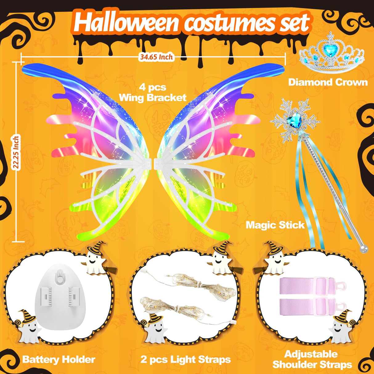 Electric Light Up Butterfly Wings Moving with Music - Princess Costume Crown Wand Dress Up, Princess Toys for Kids Ages 3-6 5-7 as Halloween Valentine Birthday Christmas Party Gifts