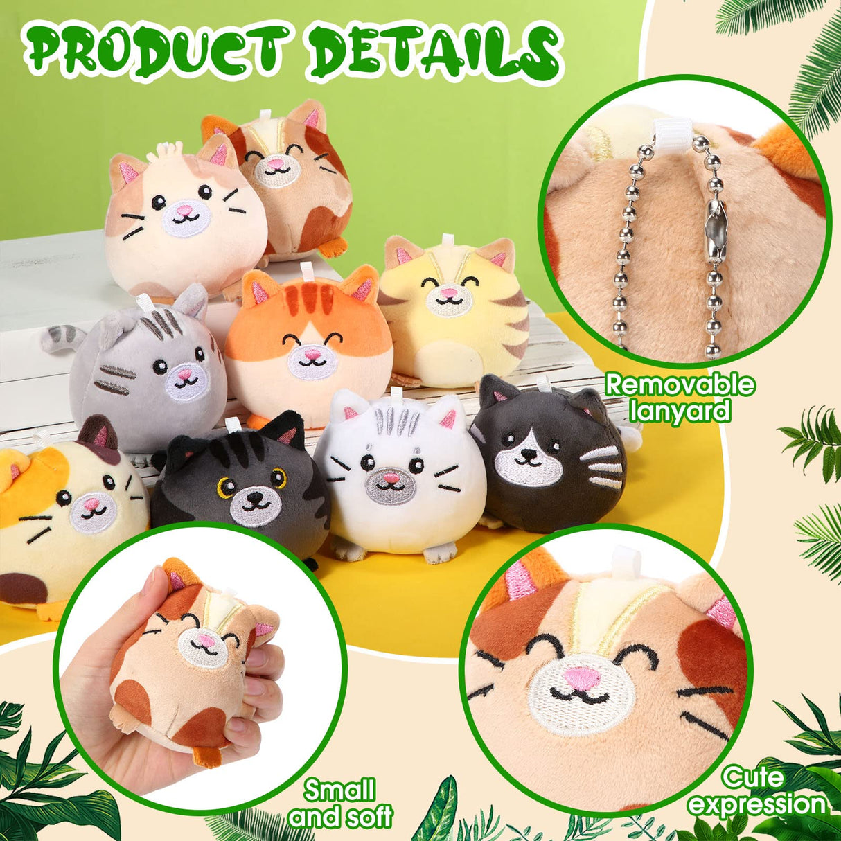 Libima 9 Pcs Mini Stuffed Animals Keychains 3.15 Inch Small Plush Cute Ornaments Bulk Toys for Baby Shower Birthday Party Decors Gift Bags Fillers Halloween Christmas Basket Stuffers(Cat)