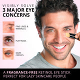 VELAMO ADVANCED Retinol Eye Stick: Retinol Eye Cream for Dark Circles and Puffiness with 1% Bakuchiol and Caffeine - Visibly Reduces Fine Lines Wrinkles Under Eye Bags with Upgraded Formula 0.1 OZ/3g