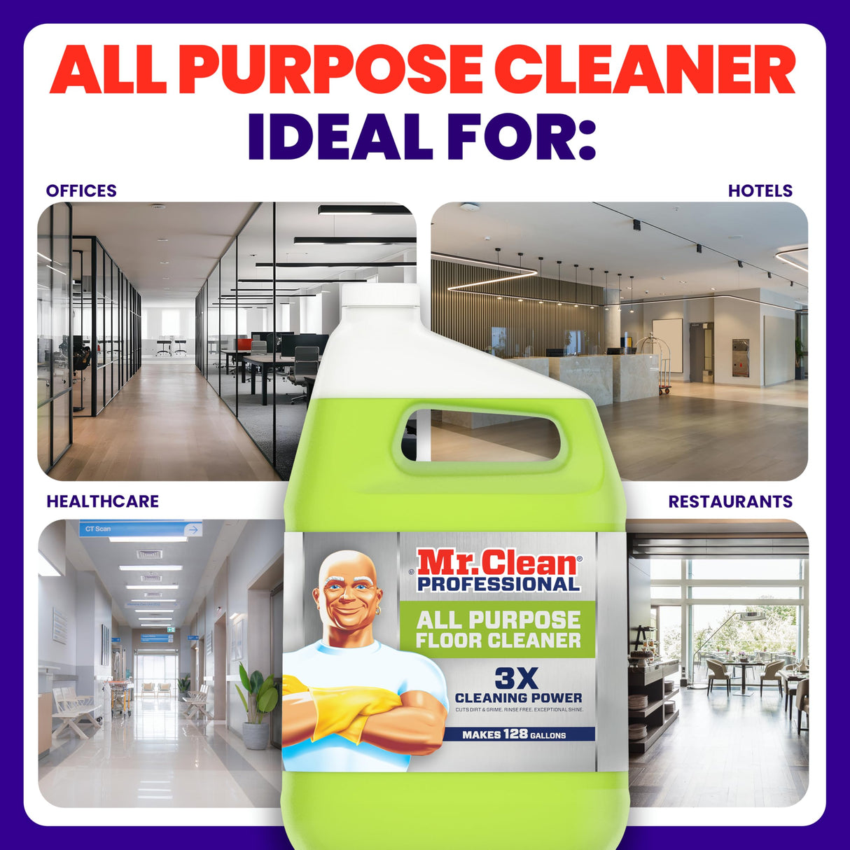 Mr. Clean PRO All Purpose Floor Cleaner, Bulk Liquid Concentrate for Cleaning Hardwood, Tile or Terrazzo Floors, Commercial Use, 1 gal (Case of 3)