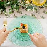 YOUBET 125PCS Clear Green Plastic Plates with Gold Rim - Green and Gold Plastic Plates Include 25 Dinner Plate 25 Dessert Plate 75 Disposable Silverwares for Wedding & Party & Christmas