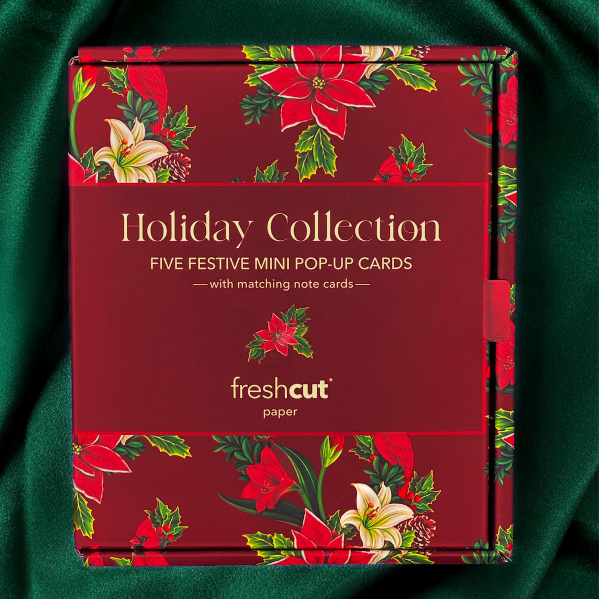 Freshcut Paper Pop Up Cards, Holiday Collection, 6 inch Mini Sized Paper Flower Bouquet 3D Popup Greeting Cards, Christmas Card, Holiday Card, Blank Notecards & Envelopes, Pack of 5