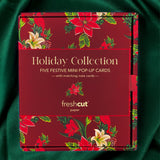 Freshcut Paper Pop Up Cards, Holiday Collection, 6 inch Mini Sized Paper Flower Bouquet 3D Popup Greeting Cards, Christmas Card, Holiday Card, Blank Notecards & Envelopes, Pack of 5