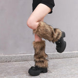 OSPNIEEK Fur Leg Warmers, Furry Leg Warmers for Womens, Faux Fluffy Leg Warmer, Soft Fuzzy Leg Warmer Boot Cuffs Covers for Winter Warm, Christmas, Halloween, Cosplay Party (Brown)