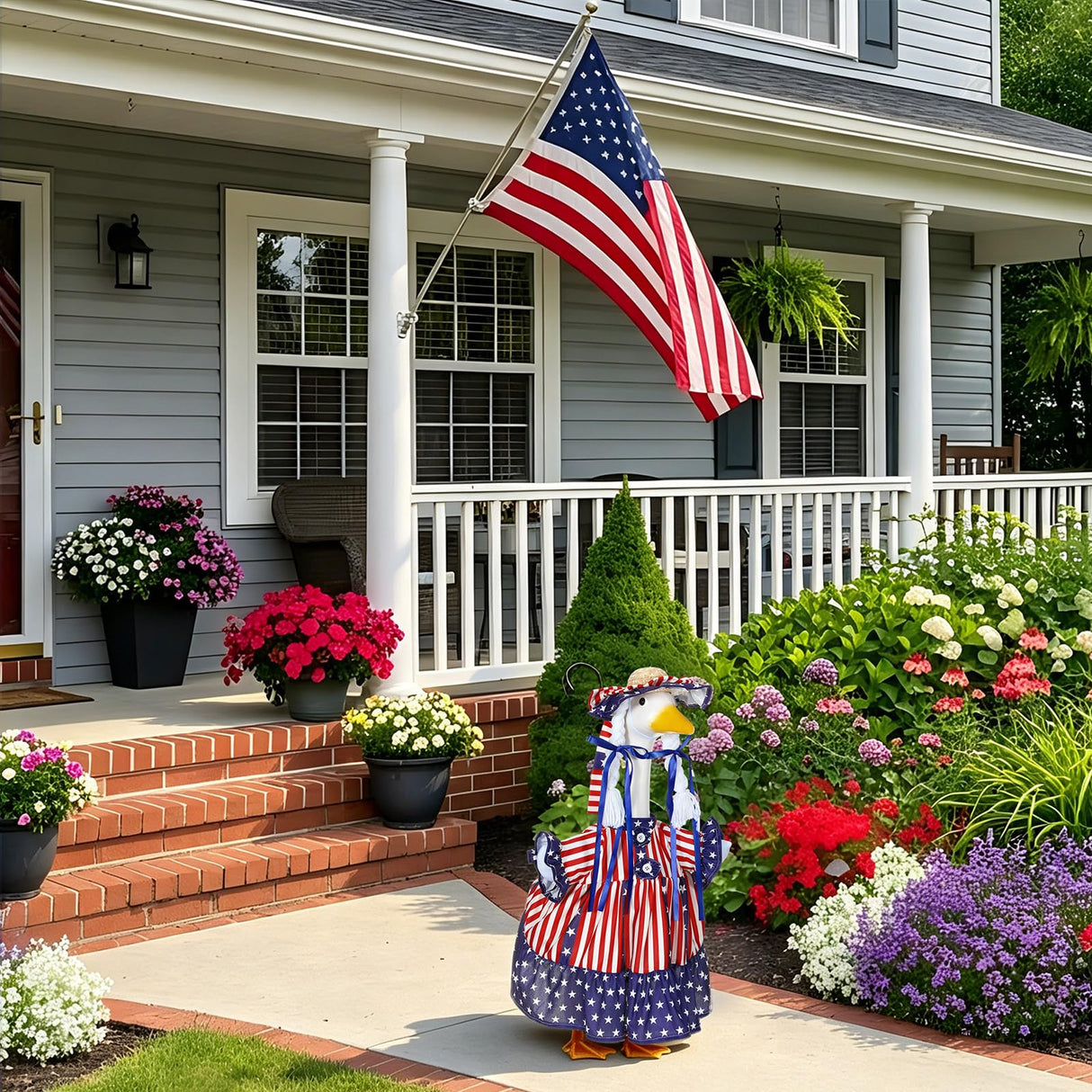 Sunnymove 4th of July Goose Outfit for 23'' Patriotic Porch Geese Costume for 250th Anniversary USA Outdoor Patio Lawn Decor (Red Blue White1)