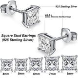 18K White Plated Sterling Silver Princess Cut Cubic Zirconia Stud Earrings Square Simulated Diamond CZ Stud Earrings for Women Men Hypoallergenic 6mm