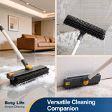 Yocada Floor Scrub Brush with Long Handle 3 in 1 Dual-Sided Stiff Bristle Scrubber Brush and Scrape Squeegee Indoor&Outdoor for Cleaning Bathroom Kitchen Patio Pool Garage Wall Deck 53.9"