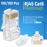 GTZ RJ45 Cat6 Pass Through Connectors and Strain Relief Boots - Pack of 100/100 - EZ to Crimp Modular Plug for Solid or Stranded UTP Network Cable