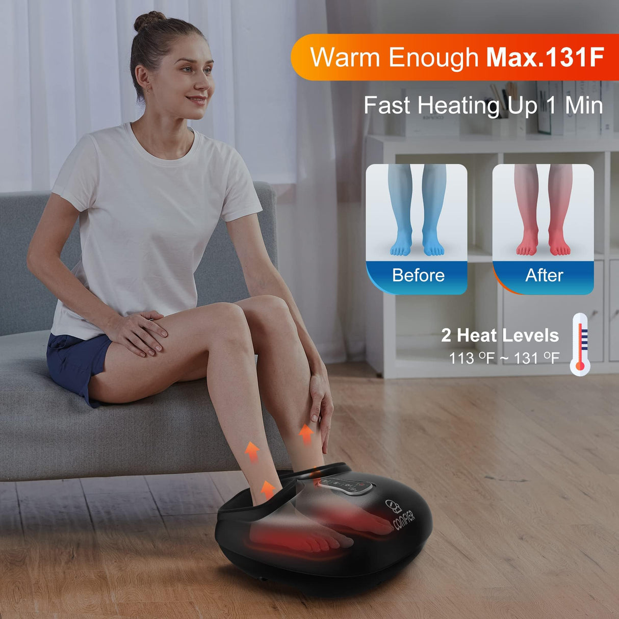 COMFIER Shiatsu Foot Massager Machine,Feet Massager for Plantar Fasciitis,Neuropathy Pain with Heat, Vibration,Rolling Compression,Gifts for Men,Women, Fits Size up to 13IN, Multiple Modes