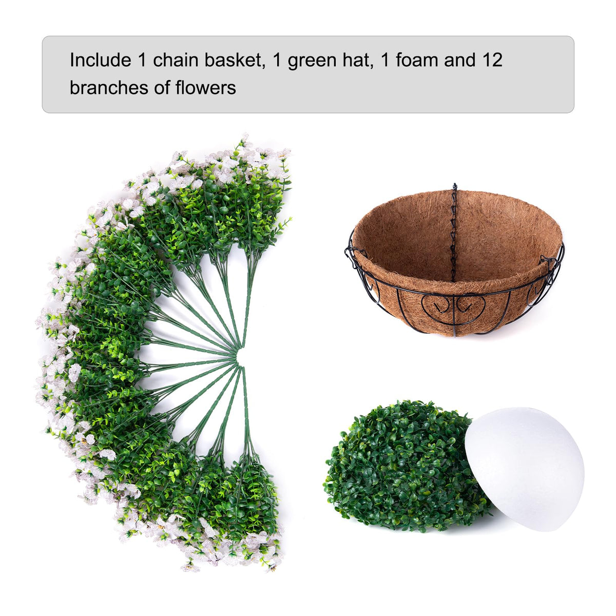 HyeFlora Artificial Fake Hanging White Plants Flowers Basket for Outdo ...