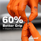 Raxwell Powder Free Nitrile Gloves - Puncture-Resistant Work Gloves with Grip - Heavy-Duty Protection for Mechanics - High-Visibility for Food Service & Medical Use - X-Large, Orange, Pack of 100