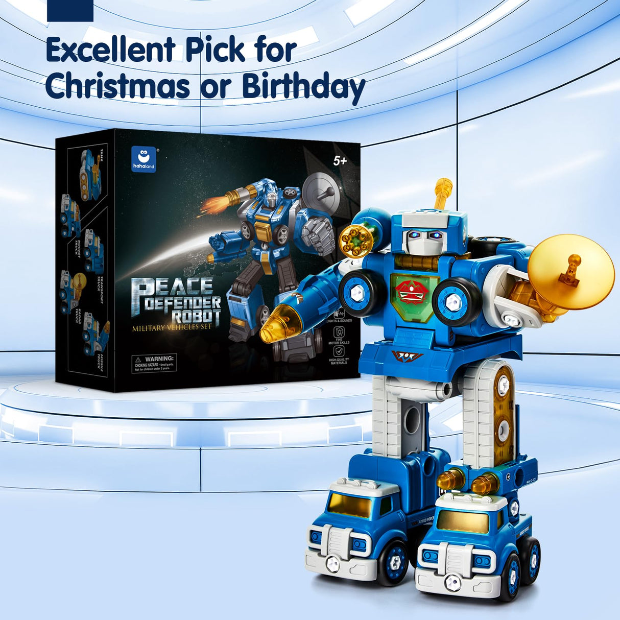 hahaland 5 Year Old Boy Birthday Gift - STEM Toys for Ages 5-7, Toy for 5 6 Year Old Boy, 5 in 1 Building Take Apart Trucks Transform to Robot, Boys Toys Stocking Stuffers Christmas Grandkids Gifts