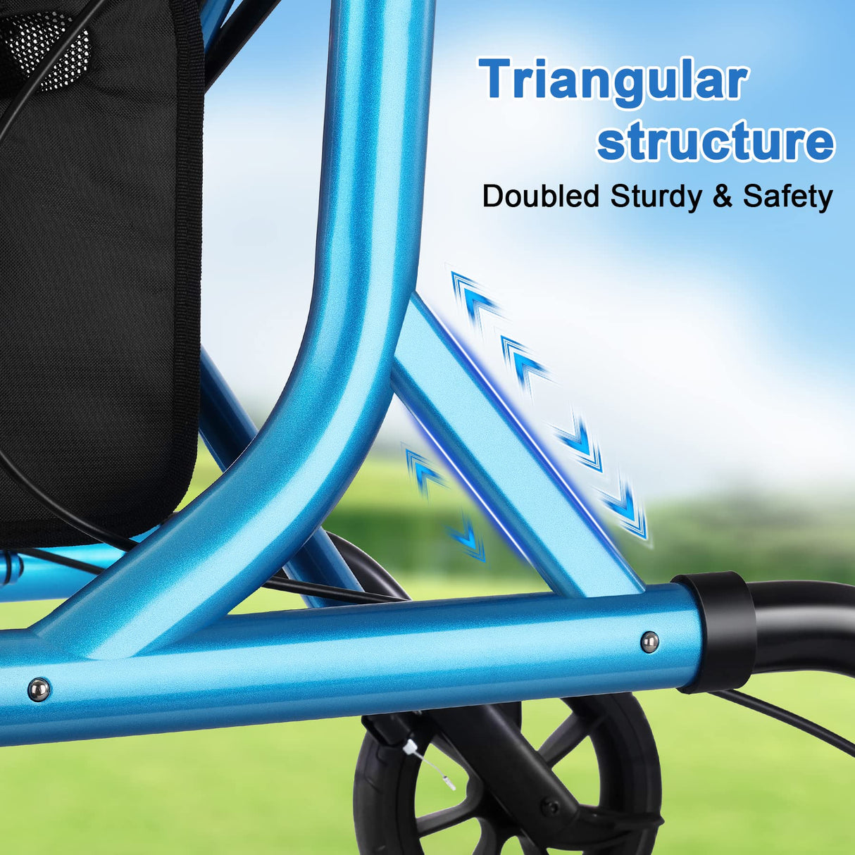 WALK MATE Rollator Walker for Seniors with Cup Holder, Upgraded Thumb Press Button for Height Adjustment, 4 x 8 Wheels Walker with Seat Padded Backrest Folding Lightweight Walking Aid, Blue