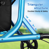 WALK MATE Rollator Walker for Seniors with Cup Holder, Upgraded Thumb Press Button for Height Adjustment, 4 x 8 Wheels Walker with Seat Padded Backrest Folding Lightweight Walking Aid, Blue