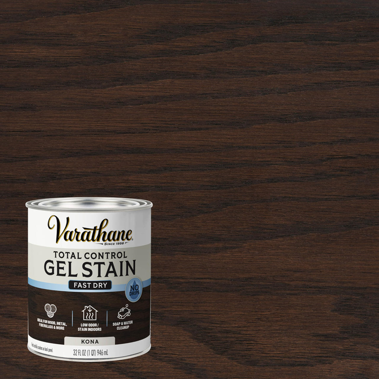 Varathane Total Control Gel Stain | Low Odor Water-Based Formula | Thick Gel Formula for Vertical Surfaces | Ideal for Wood, Metal & Fiberglass | Quart | Kona | 2 Pack