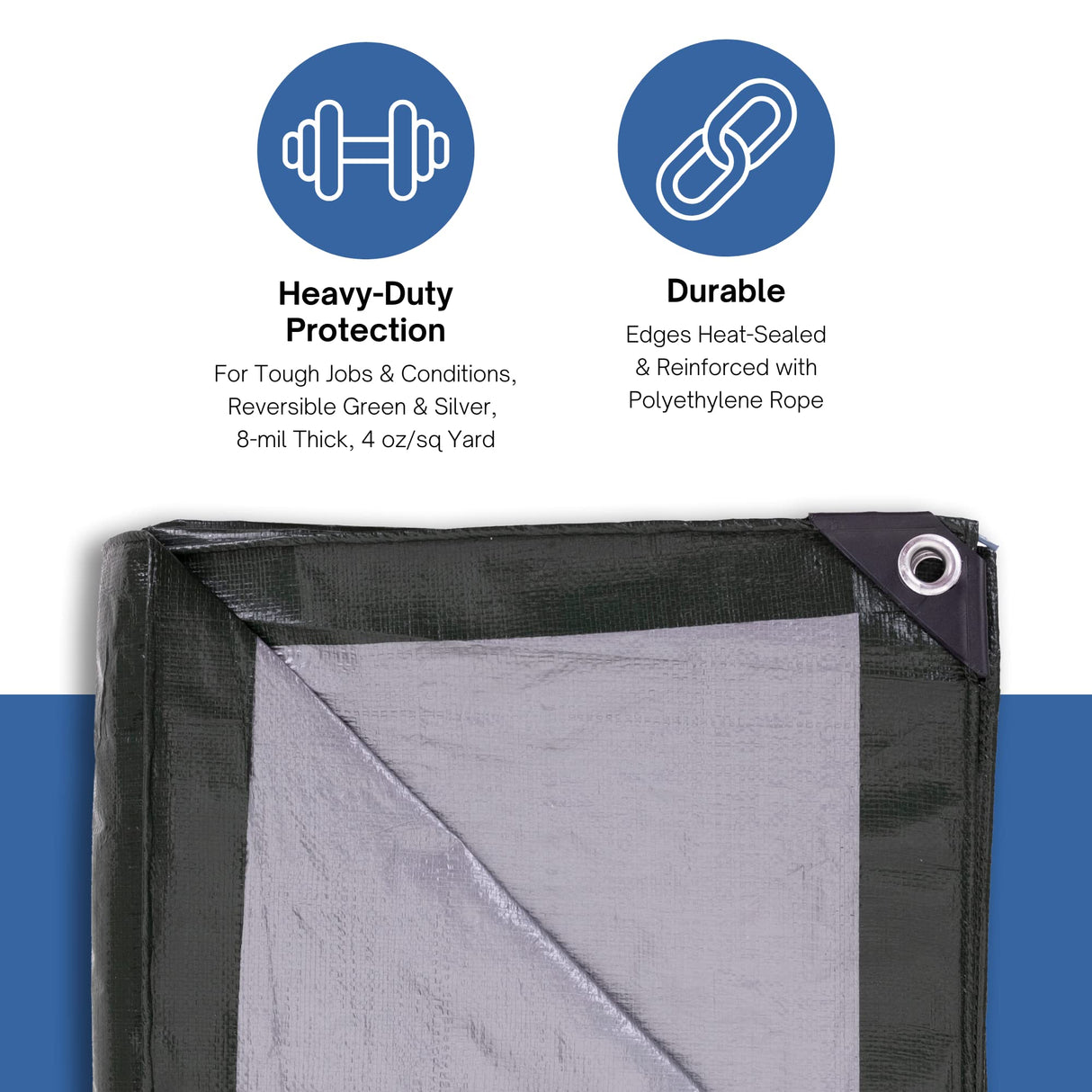 Kotap 12 x 14 Ft. Heavy-Duty Protection/Coverage Tarp, 8-mil, Reversible, Multi-Use, Waterproof, Green-Silver, (TGS-1214)