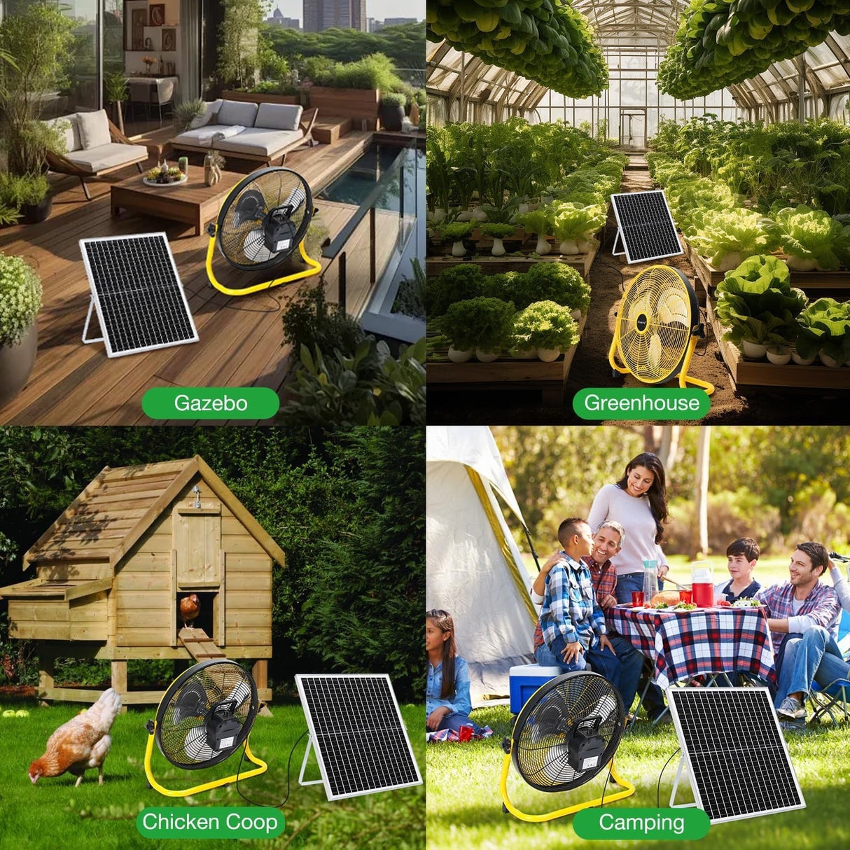 blessny 16" Large Solar Rechargeable Floor Fan with 35W Solar Panel for Home Outdoor Camping Gazebo Greenhouse Barn Poultry Pet House Cooling or Air Circulation, 23 Ft Long Cord